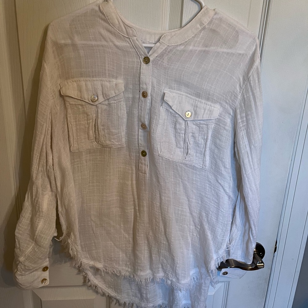 Free people light weight half button up top